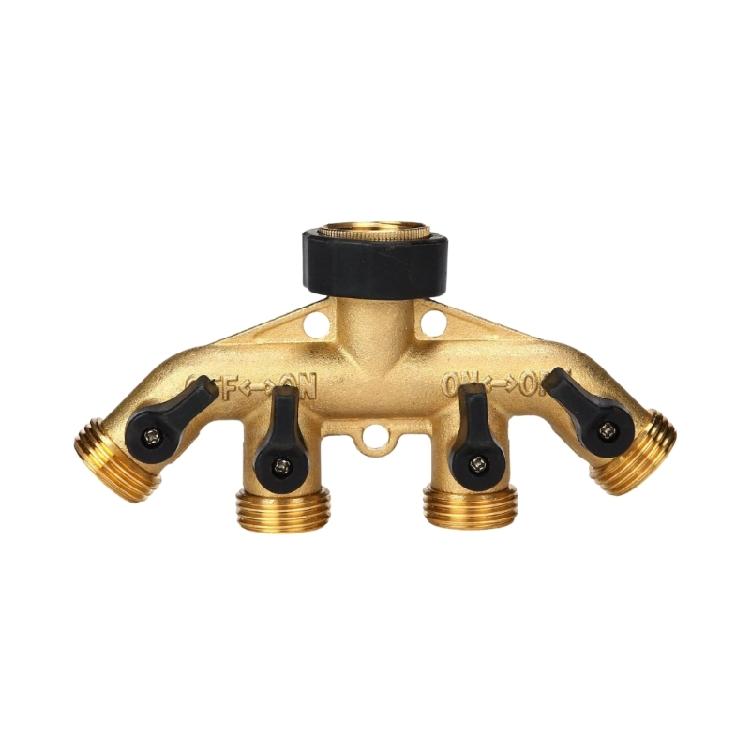 Brass 4 Way Hose Splitter for Outdoor Watering High Flowing Support Multiple Hose Connection Simultaneously Supplies