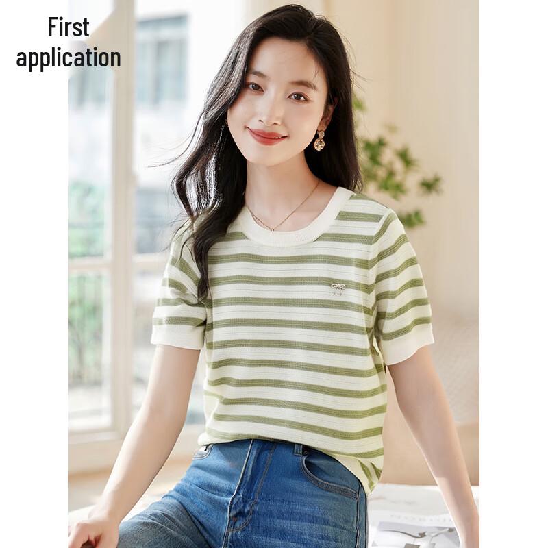 Women s Striped Knit Short Sleeve T-shirt S