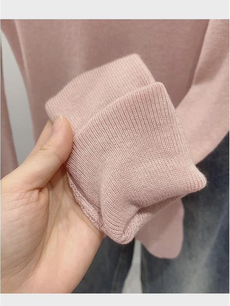 Pulover Tricotat Verde Mentă cu Gât Rotund pentru Femei - Croială Slim, Mânecă Lungă, Top Transparent de Primăvară/Toamnă