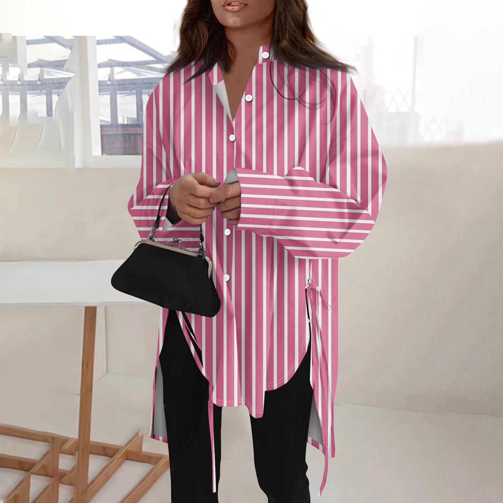 Модная повседневная однотонная рубашка с длинными рукавами и лацканами свободного типа — фото 13