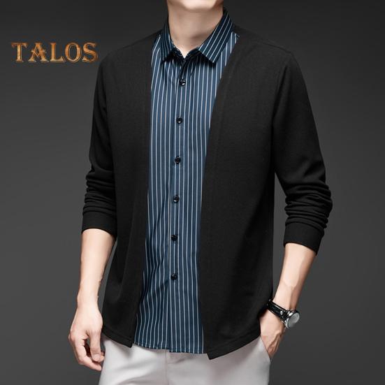 Pánská košile Falešný Dvoudílný cardigan Zapínací límec Jednořadý pruhovaný Dlouhé rukávy Barevně ladící Pletený Formální Business Styl Top