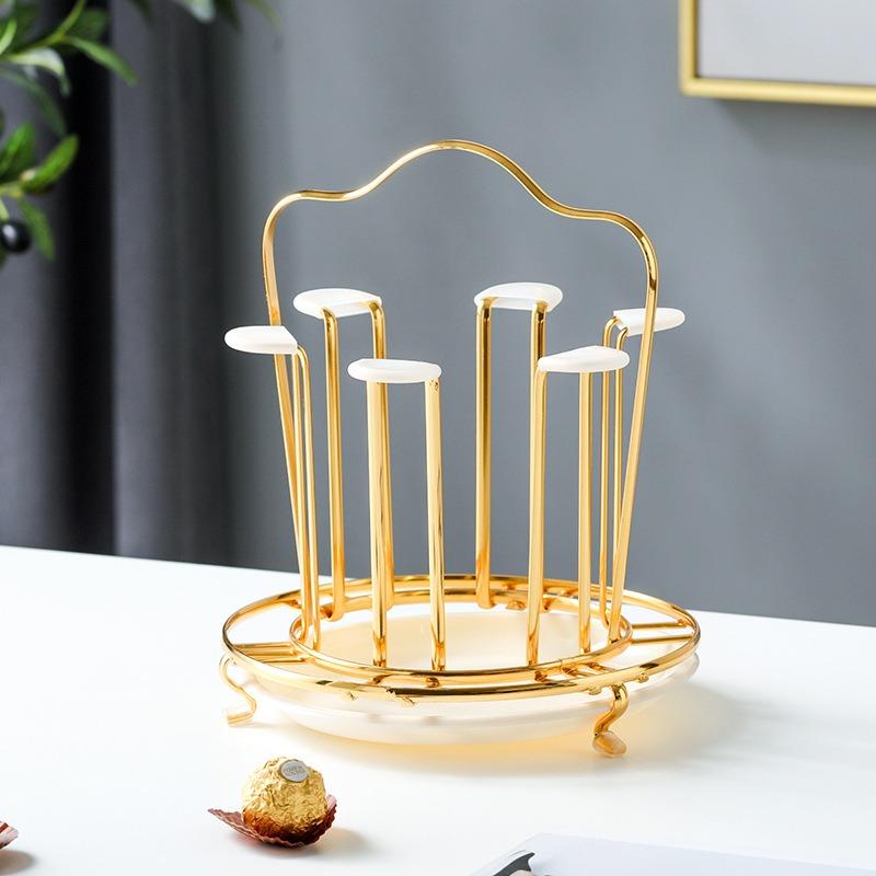 Gold Mug Holder Kitchen Organizer Round Glass Dryer Drying Rack for Bottles Cups Kitchen Accessories Organizer Kitchen Items