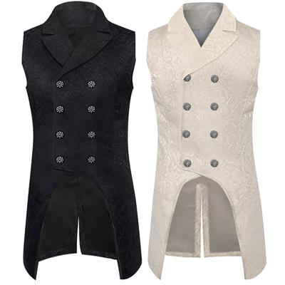 Men Sleeveless Punk Lapel Collar Double-Breasted Steampunk Gothic Coat Vest Court Swallowtail