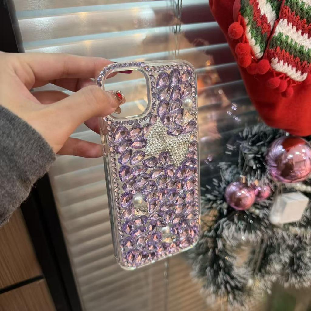 Stylish Glitter Diamond Bow Acrylic Shockproof Phone Case for for 17 16 15 14 13 12 11 Pro Max Handmade Luxury Ins Style