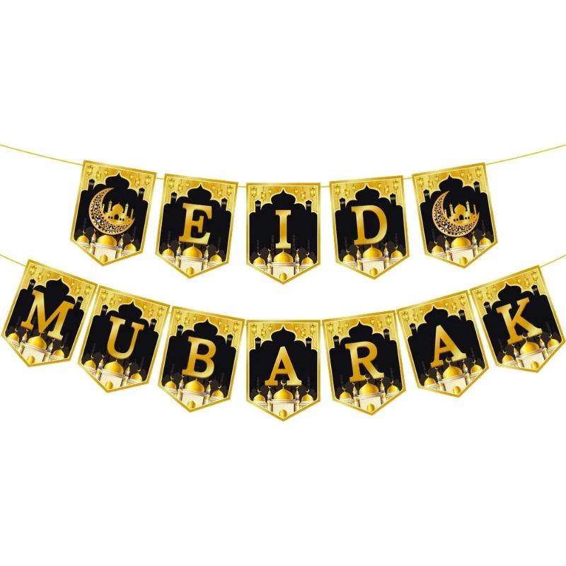 1-10 Stück Festival Feier Gold und Schwarz Ramadan Hängendes Banner Papierlaternen Halbmond Ornamente für Heimbedarf