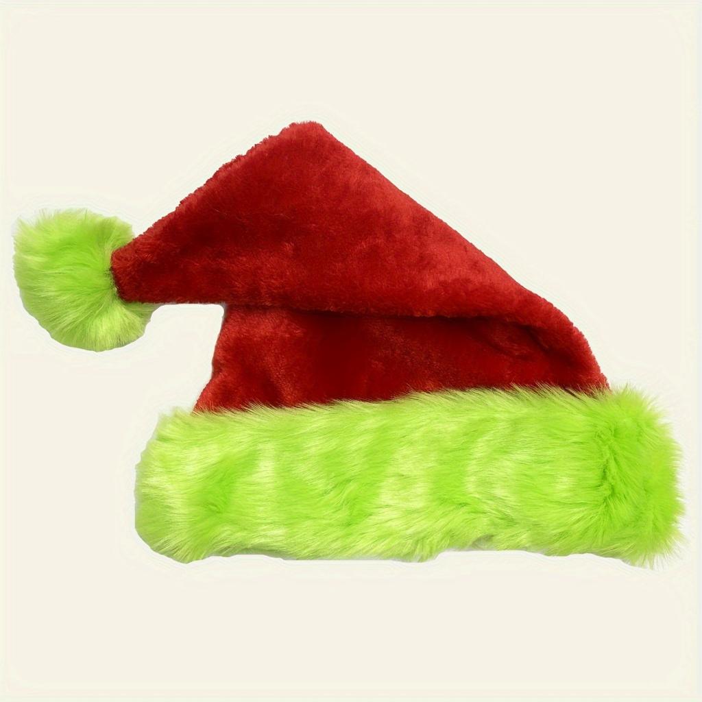 Fluorescent Green Edge Red Santa Hat Plush Double Insulation Soft Material Christmas Party Holiday Decorative Hat