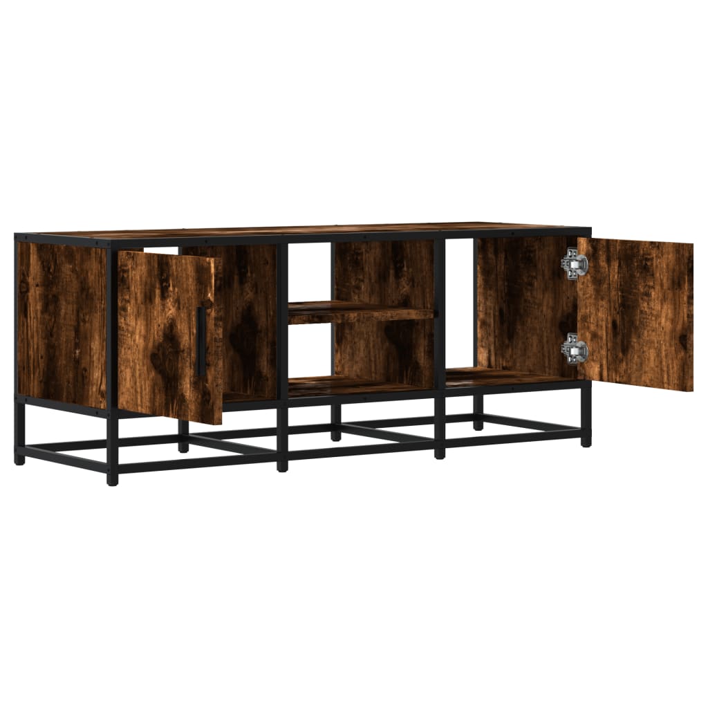 TV Stand Smoked Oak Finish 100 x 35 x 41 cm Engineered Wood and Metal
