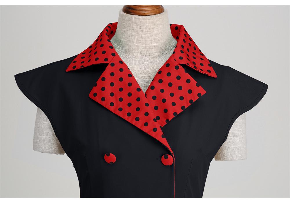 2023 Elegant Polka Dot Lapel Dress with Slimming Wide Hem and Belt