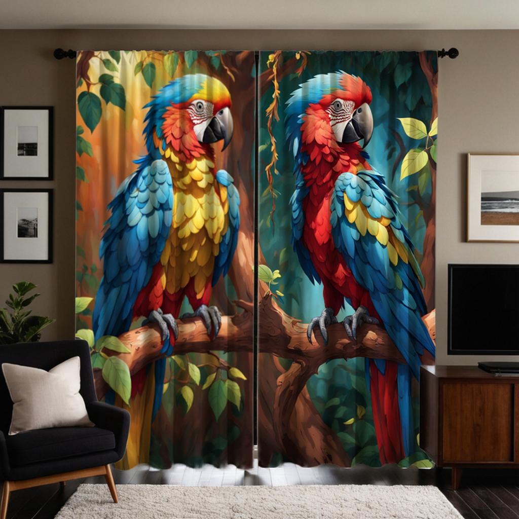 2 Pieces HD Digital Color Series Macaw Curtains Home Decorating Style Decorating Living Room Bedroom Rodding Curtains Effect Sty