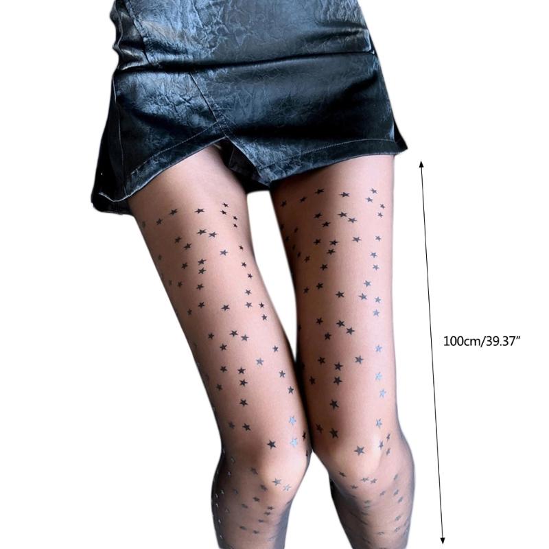 Women Sexy Tight Star Print Seamless-Pantyhose Stockings No-snagging Hose Sexy Lingerie-Patterned Tight Black White