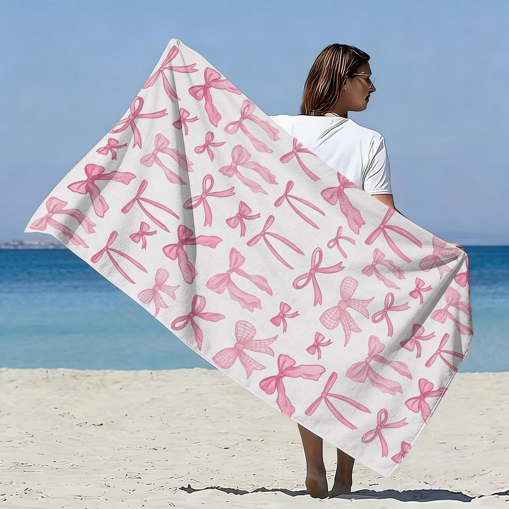 Asciugamano da Spiaggia in Microfibra con Fiocco Rosa Oversize, Asciugatura Rapida Altamente Assorbente per Vacanze al Mare Festa in Piscina Regalo