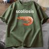 Shrimp with Scoliosis Graphic T Shirts Funny Curved Shrimp Meme T Shirt Seafood Humor Tee Cotton Short Sleeve Round Neck Tops