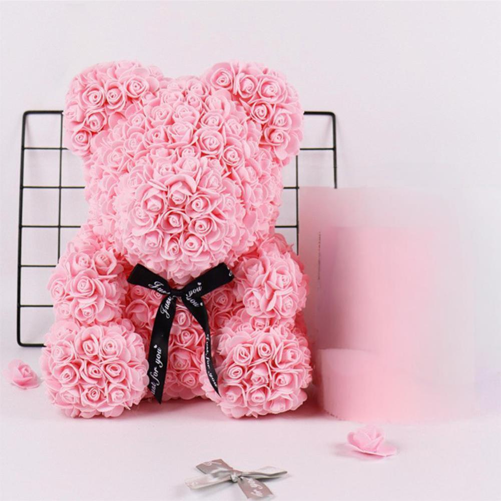 25cm Artificial Teddy Rose Flower Bear Gift Box Colorful Rose Bear Gift Box Warm Light Eternal Rose Valentines Gift For Party