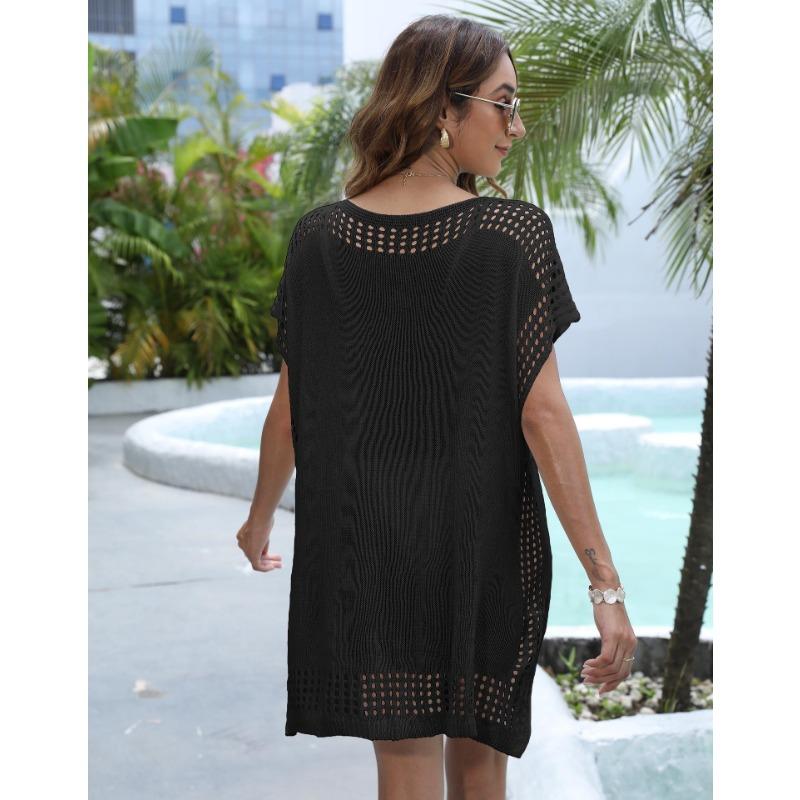 Plus Size Women's Summer Deep V Lace Up Woven Holiday Beach Bikini Smock Dress