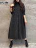 Herbst Winter Fleece Langarm Vintage Bohemian Locker Mittellang Cordmantel Windjacke für Damen