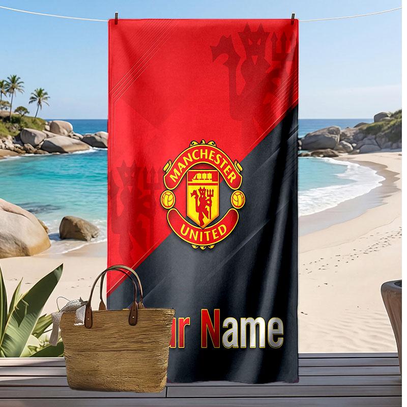 Manchester United Personalizovaný Potisknutý Plážový Ručník Fotbalové Logo Podpora Vlastní Jméno Text Absorpční Ručník Pro Sport Cestování Speciální Dárek
