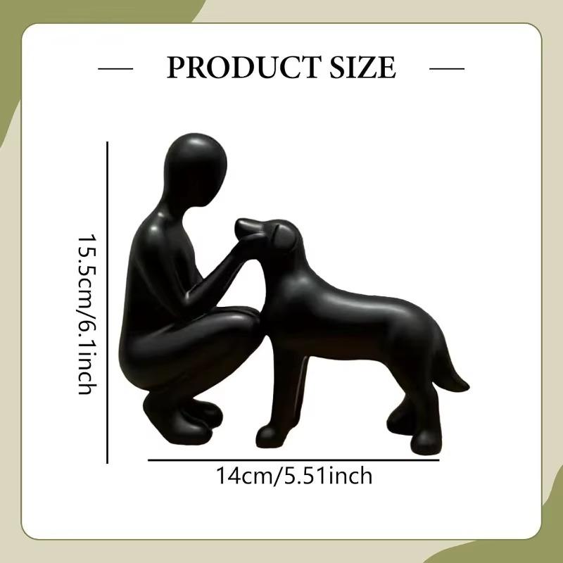 Black Resin Cute Puppy and Owner Statue Desktop Ornaments Modern Minimalist Artistic Style Creative Sculpture Crafts Home Decor