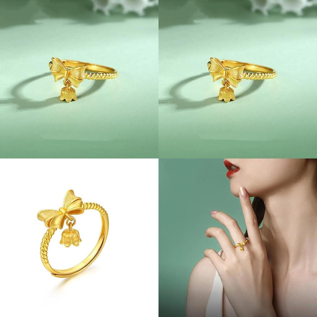 Charming Adjustable Ring With Stylish Orchid And Bowknot For A Fresh And Cute Look