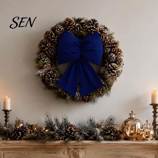 Decorative Velvet Bows for Wreaths Christmas Flocked Fabric Bow, Large Red Bow with Hanging Strap, Mall Window Displays Festive Pendant Tree, Holiday