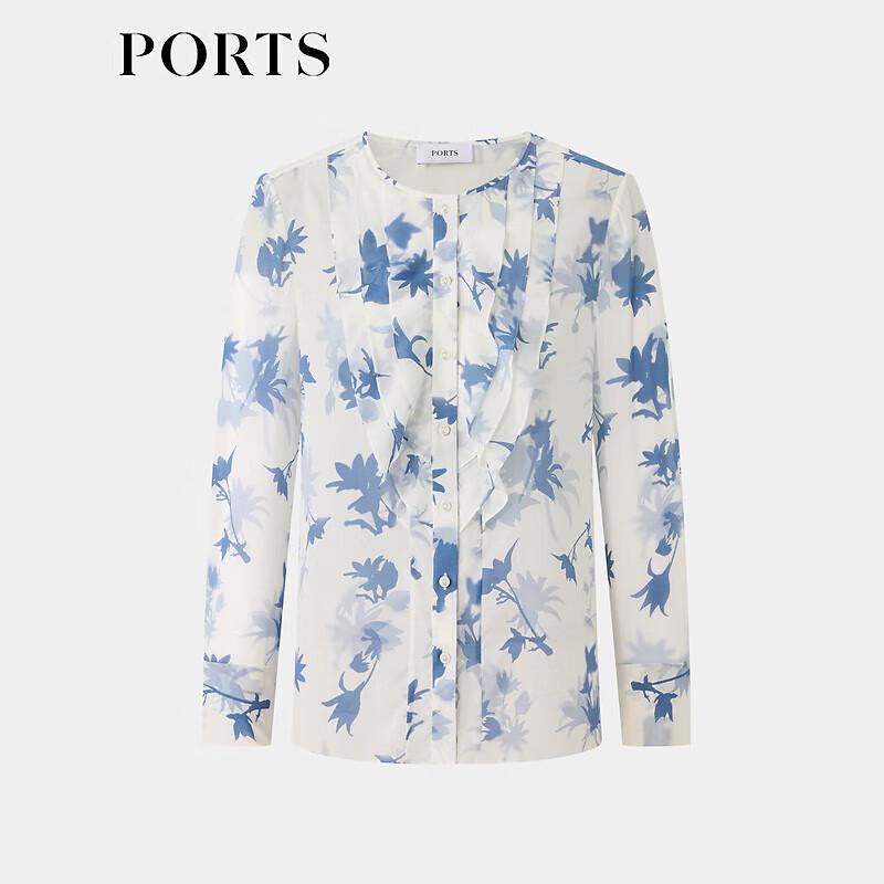 Ports Women's Sky Blue Print Long Sleeve Blouse
