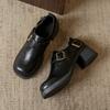 Fashion Women's Thick Heel Shoes Spring New Square Head Deep Mouth Metal Buckle Thick Sole Anti-slip Wear-resistant High Heels