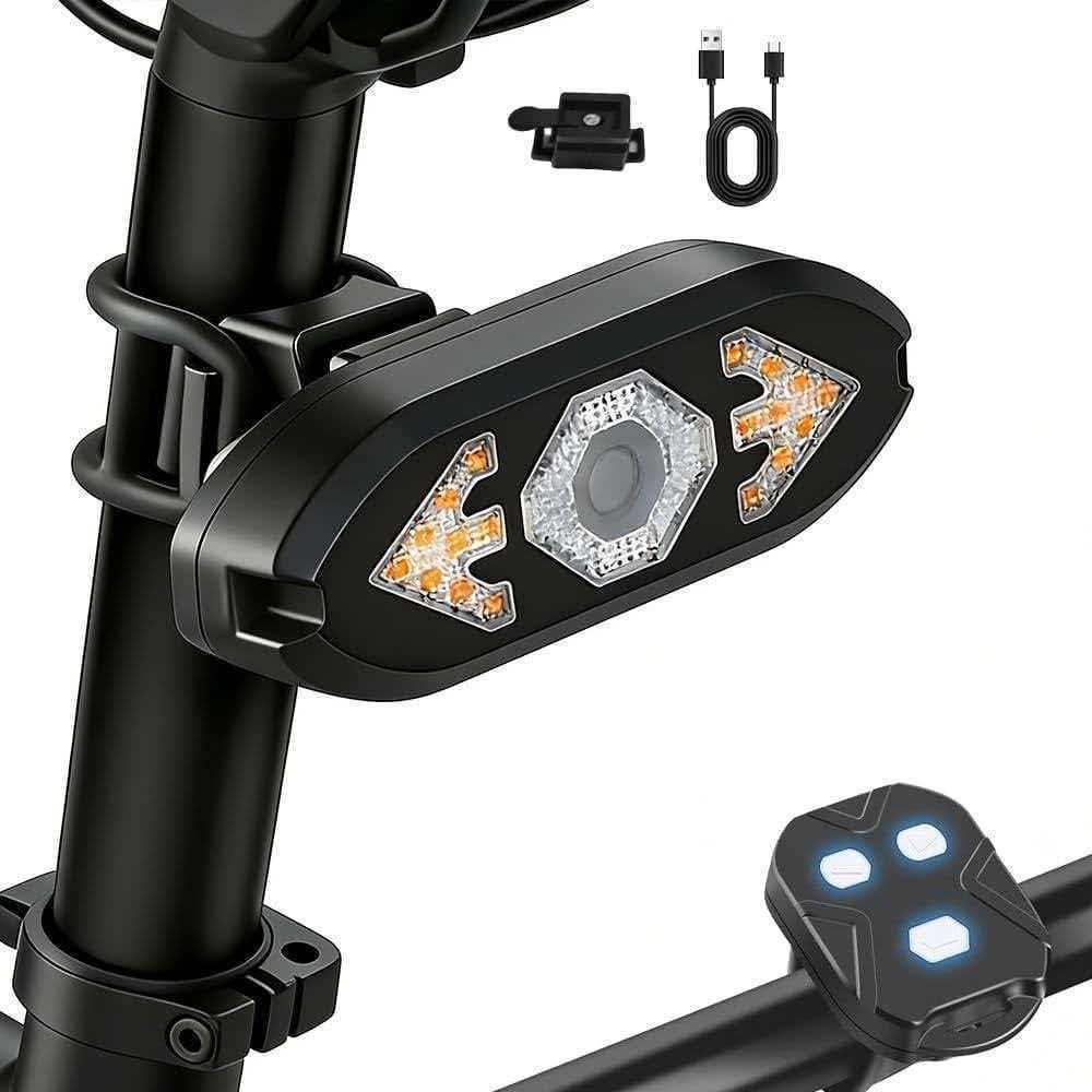 "USB Rechargeable Remote-Control LED Turn Signal & Tail Light with Horn for Night Riding"
