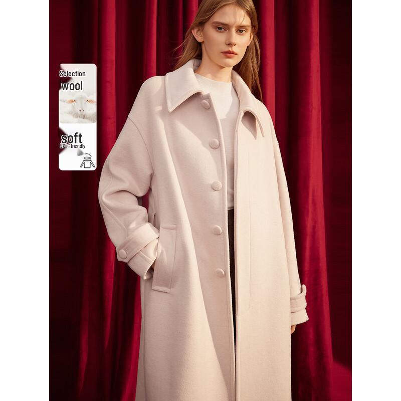 ELLE XUZHI Pink Wool Blend Long Coat L