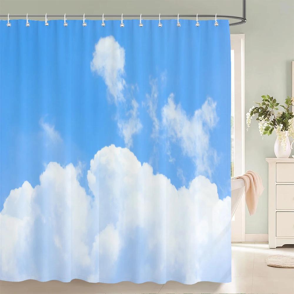 

Пейзаж Голубое Небо Облака Занавеска для Душа Водонепроницаемая Занавеска для Ванной Комнаты с Крючками Занавески для Ванны Тканевая 3D Печать 180*200см Занавеска 90x180cm-35x70in