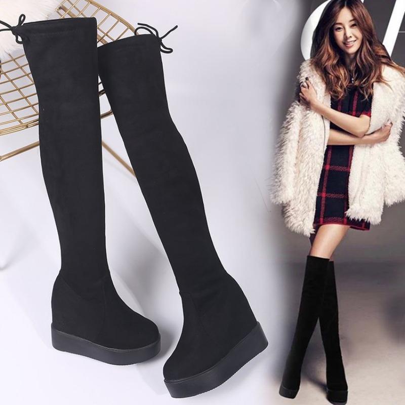 Maogu Donna Stivali Lunghi Sopra il Ginocchio Donna Invernali Stivali Calzino con Plateau per Donna Scarpe 2024 Moda Tacco Nascosto Botas De Mujer