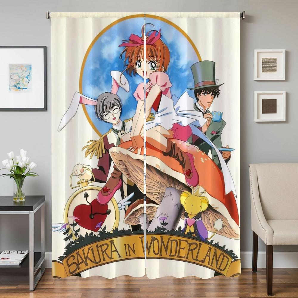 Kitchen Curtains for Living Room 2 Pieces Blackout Curtains Door Curtain C-cardcaptor S-sakura Bedroom Decoration Partition Home