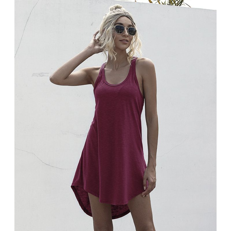 

Симметричное хлопковое мини-платье Летнее платье Уличная одежда Новое 5343 Wine Red XXL