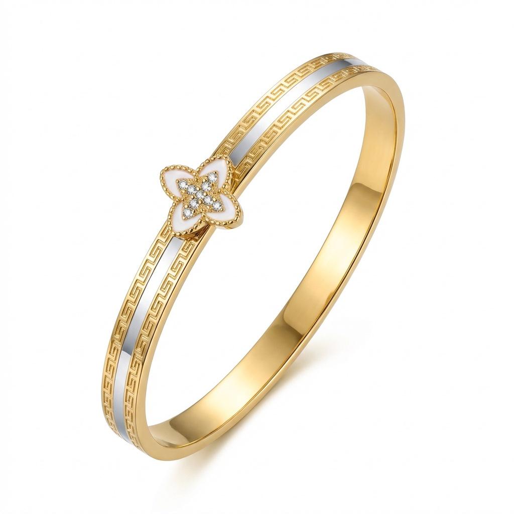 Γυναικείο Βραχιόλι Τιτανίου με Επιχρύσωση, Ανθεκτικό στο Χρώμα, Τετράφυλλο Τριφύλλι