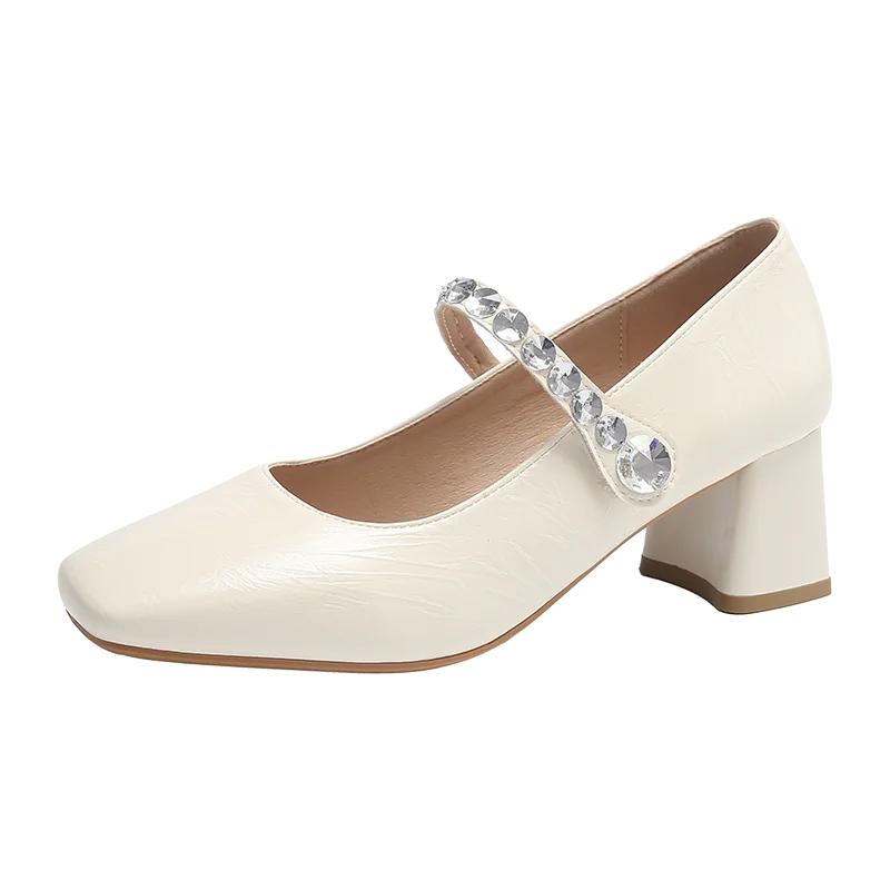 French Silver Rhinestone Mid-heel High-heeled Shoes Women 2025 New One-line Buckle Heel Pumps Luxury Sandals