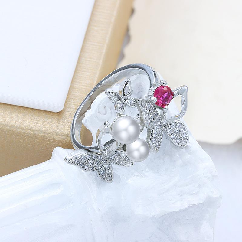 Vintage Bow Zircon Pearl Ring for Ladies Shining AAA High Quality Jewelry Attending Banquets Event Party Jewelry Accessories