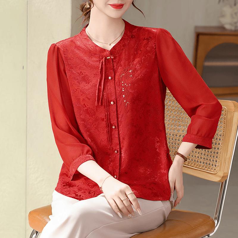 Yu Zhaolin New Chinese Style Embroidered Stand Collar Blouse XL