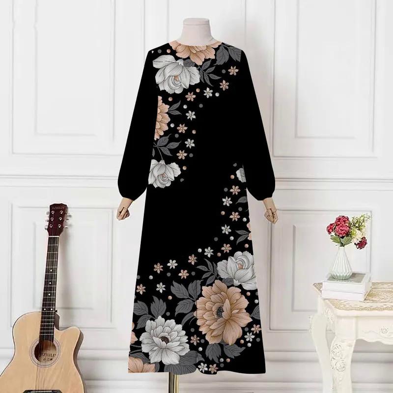 

Мусульманська ісламська довга спідниця, абая, круглий виріз горловини, елегантний принт, мусульманська хустка, вінтажна мусульманська сукня, повсякденна вечірня сукня, жіноча 5XL різнокольоровий