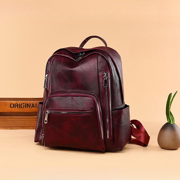 

Double backpack simple large capacity backpack fashionable soft leather outdoor travel bag for women 32x13x23cm коричневий