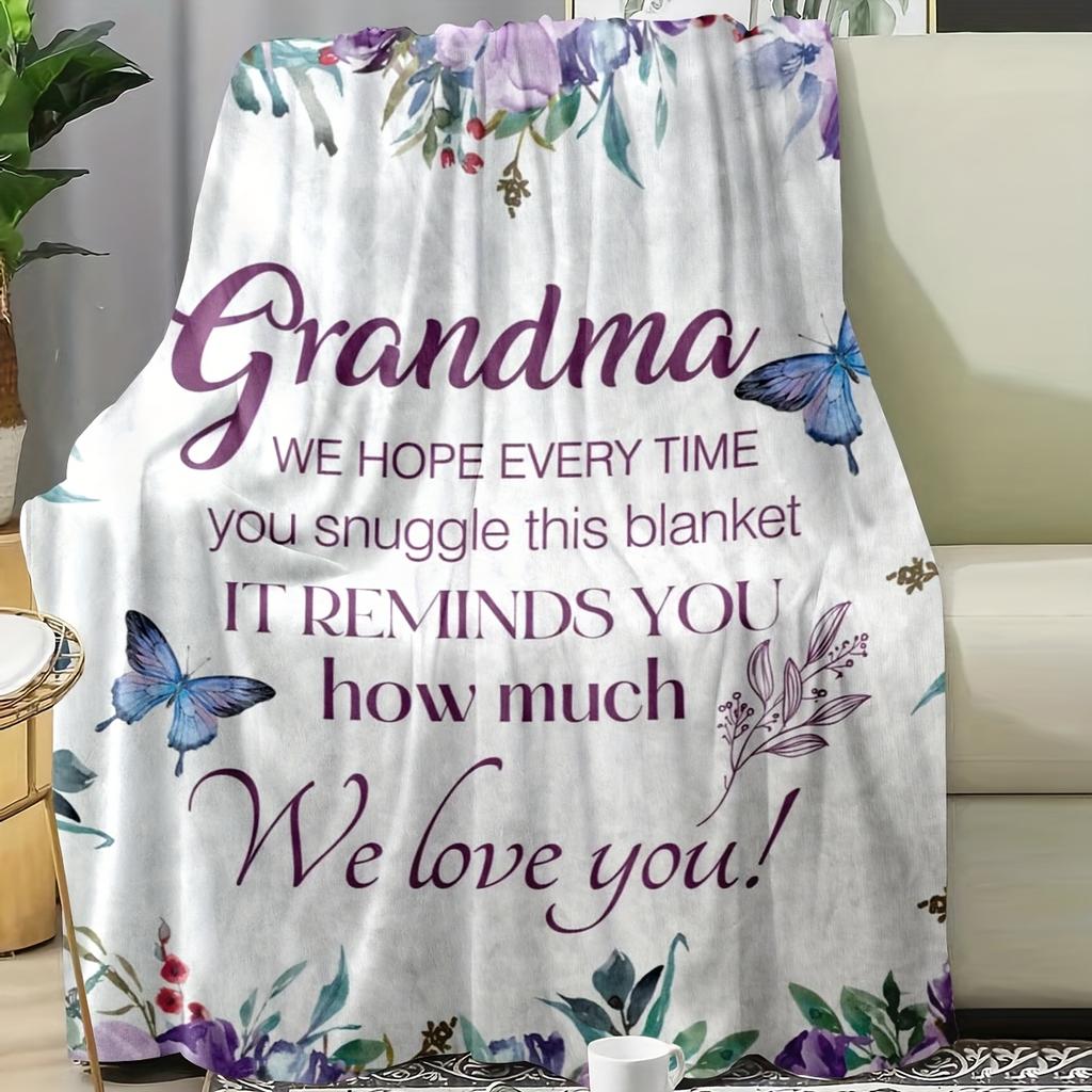 1pc We Love You Grandma, Gift Blanket from Grandchildren To Grandma, Soft, Comfortable And Warm Blanket, Birthday Gift Flannel Blanket for Grandma