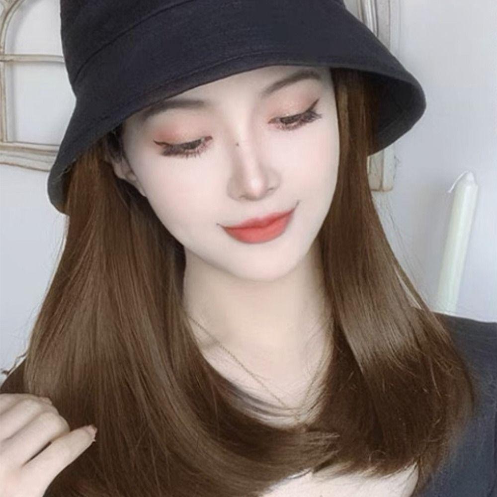 Fisherman's Cap Wig Female Inner Buckle Medium Length Straight Hair Wig Detachable Cap Wig Collarbone Wig