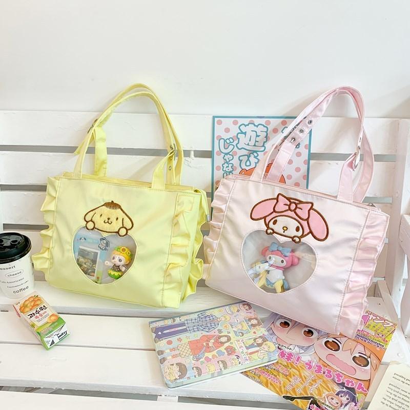 Pattern Lace Design Tote Bag With Transparent Compartment For Daily Use Girls