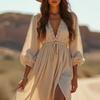 Autumn new 2026 temperament elegant deep V-neck long dress split fork European and American style dress