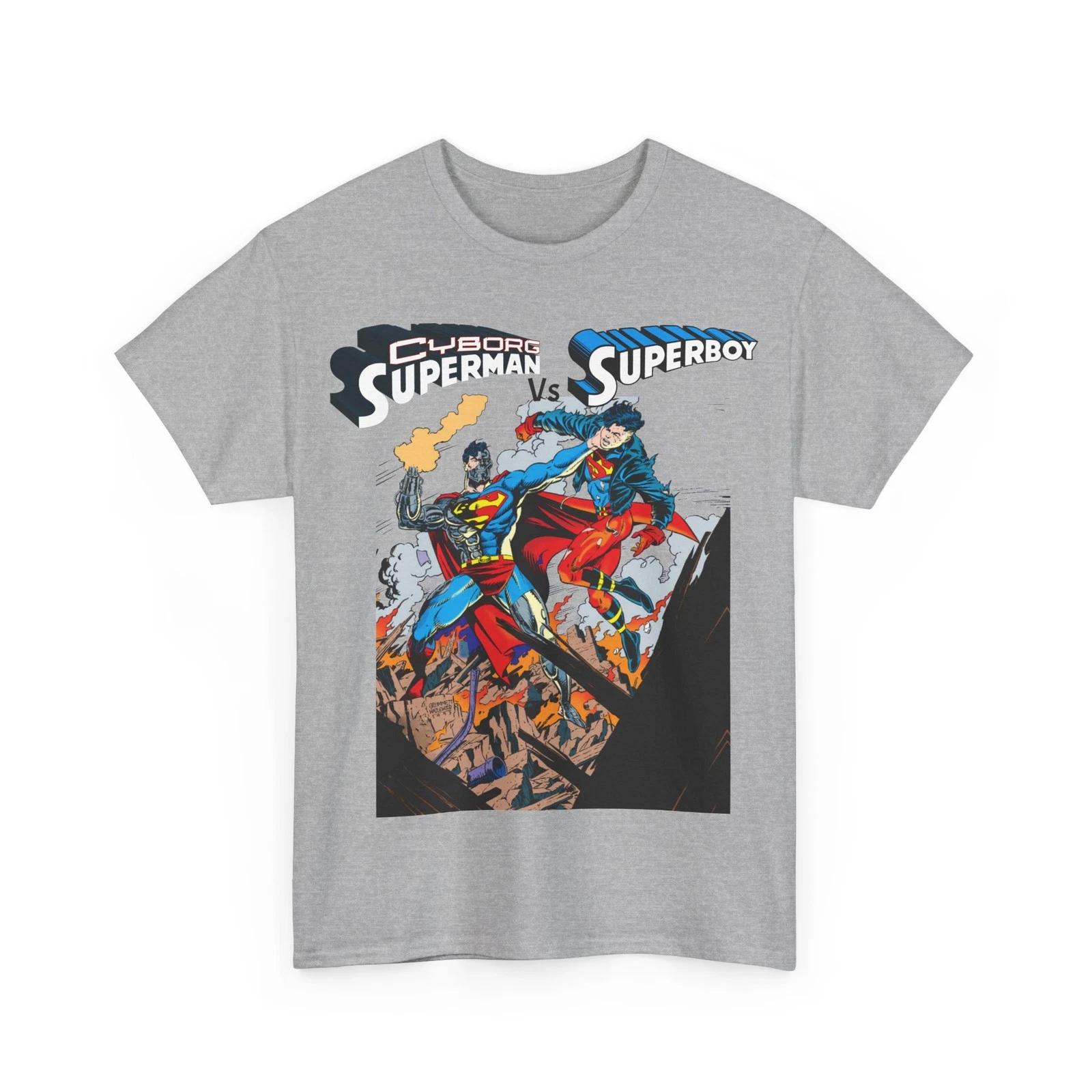 Cyborg Superman Vs Superboy T-Shirt Tom Grummett Art DC Comics Vintage-Style Tee S