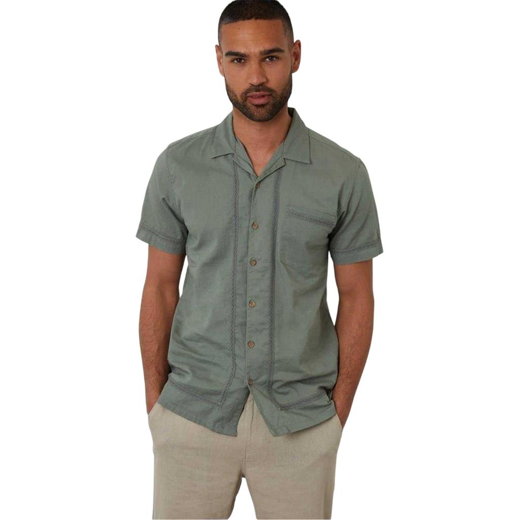 Threadbare Mens Crochet Trim Short-Sleeved Shirt