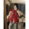 Women's Year of the Horse Embroidered Red Baseball Jacket Coat, 2026 Trendy Couple Design