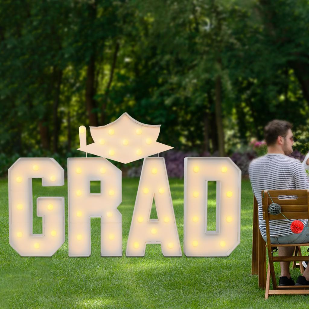 Graduation Party Decorations, GRAD Light Up Letters Kit, LED Marquee Sign for Graduation Ceremony, Cap Light, Photo Booth Props