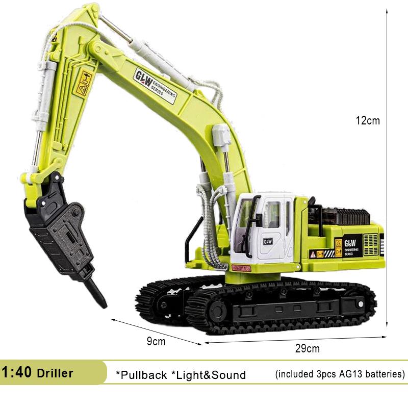 Drilling Machine Alloy+Plastic Diecast Toy Model Engineering Sound Light Pull Back Construction Collection Gifts For Children