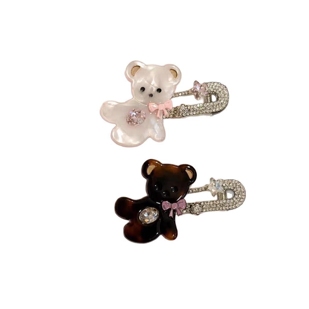 Miu is a daughter! Bright acetic acid bear flash diamond bow hairpin exquisite versatile high-end duck bill clip