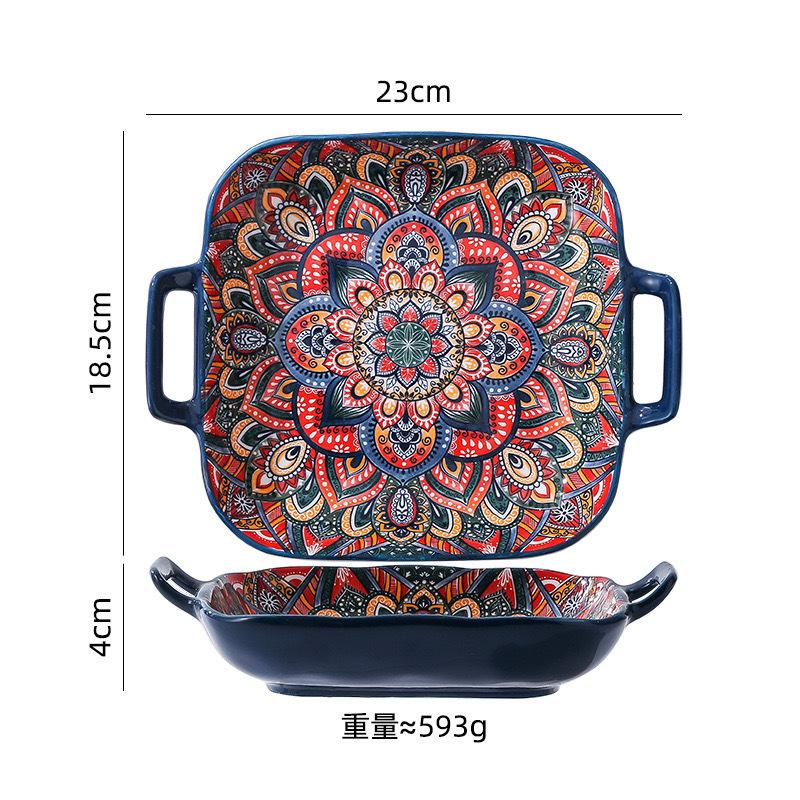 Двуушная Квадратная Тарелка Креативная Домашняя Тарелка для Овощей Фруктов Пасты Жареных Овощей Керамическая