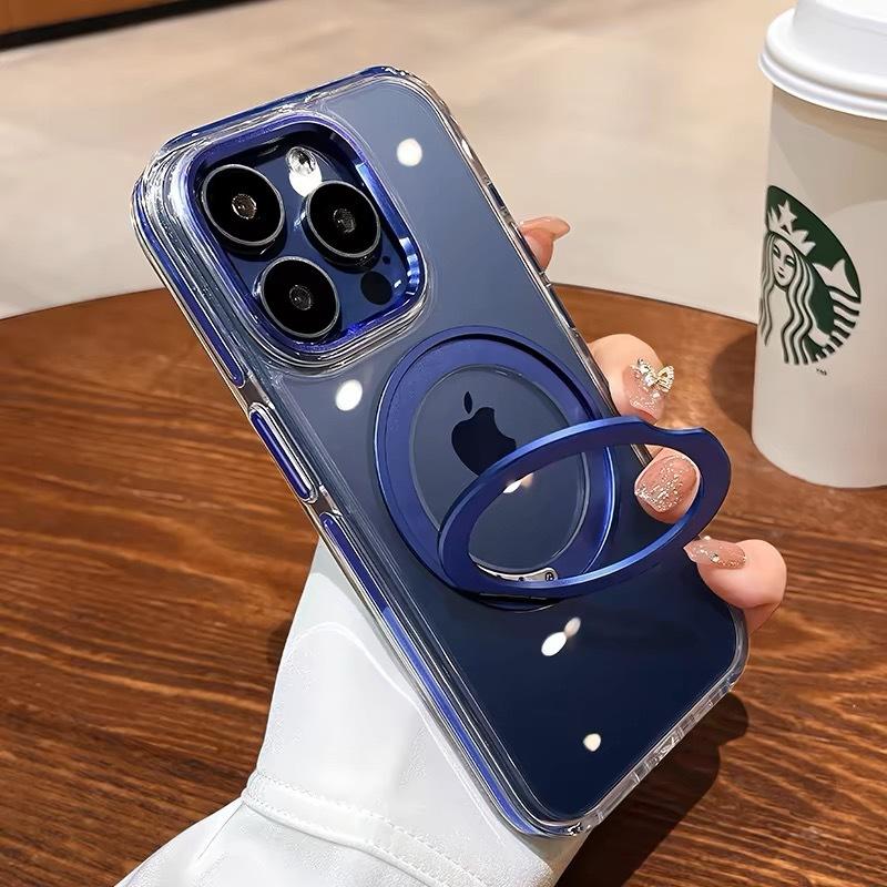 Applicable for iPhone17promax Transparent Rotating Stand Magnetic Phone Case Apple 16 Dropproof Simple Protective Case
