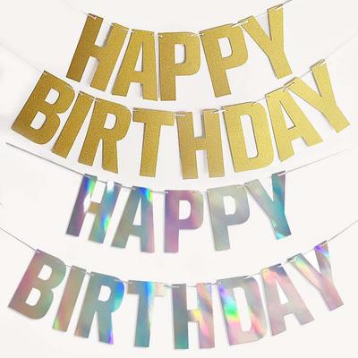 Colorful Silver Glitter Happy Birthday Banner for Kids' Party Decorations